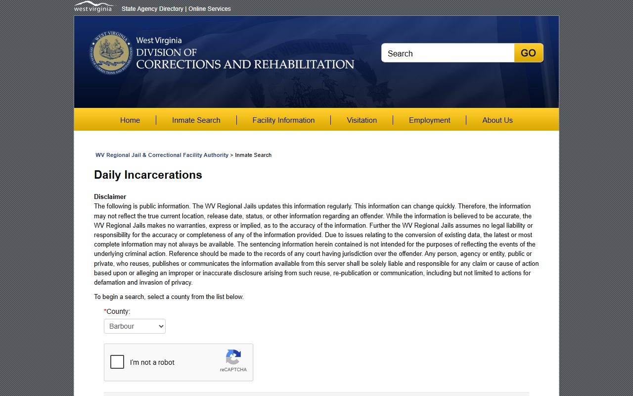 Randolph County inmate population daily incarcerations selector