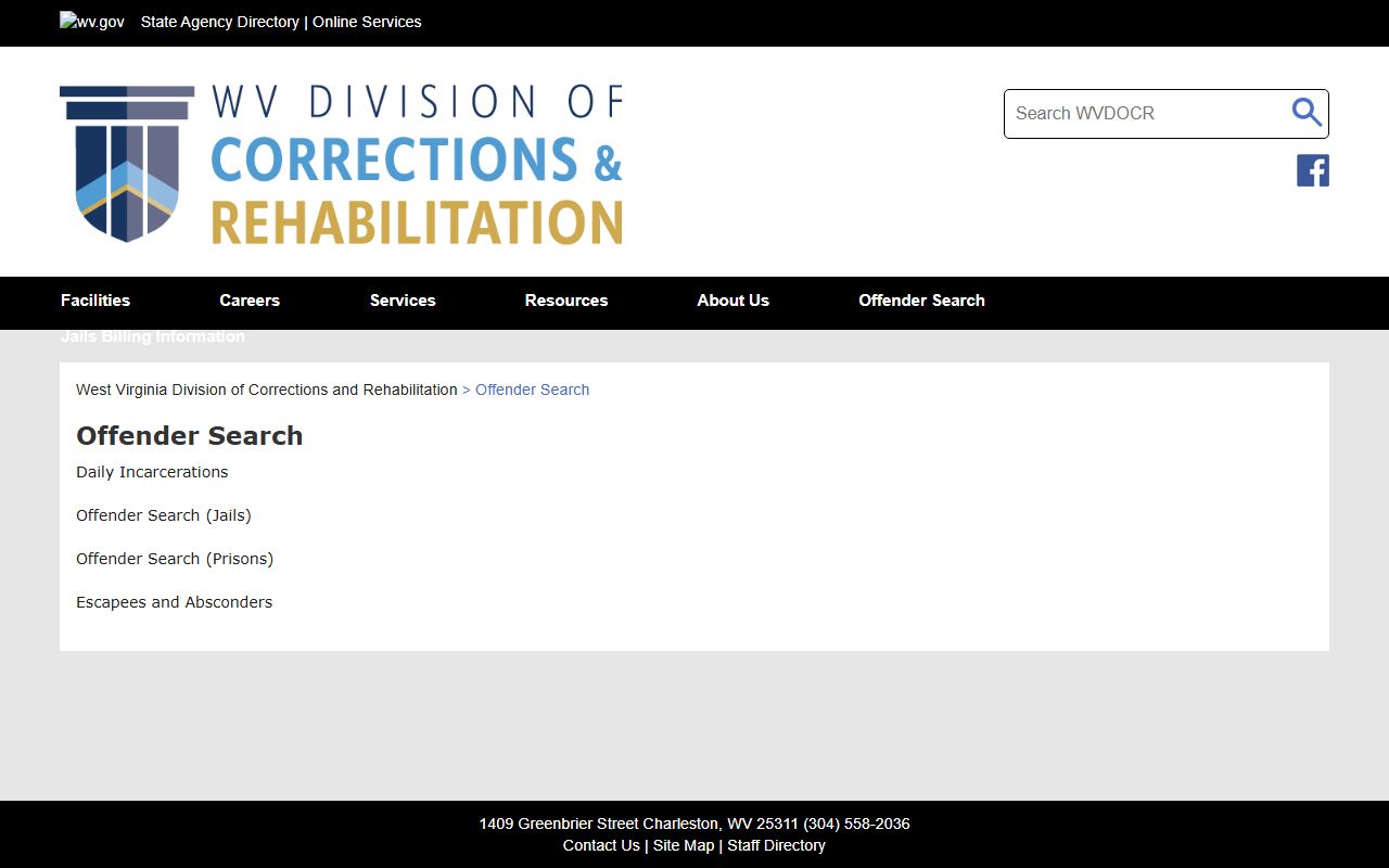 Randolph County inmate records WVDCR offender search landing page